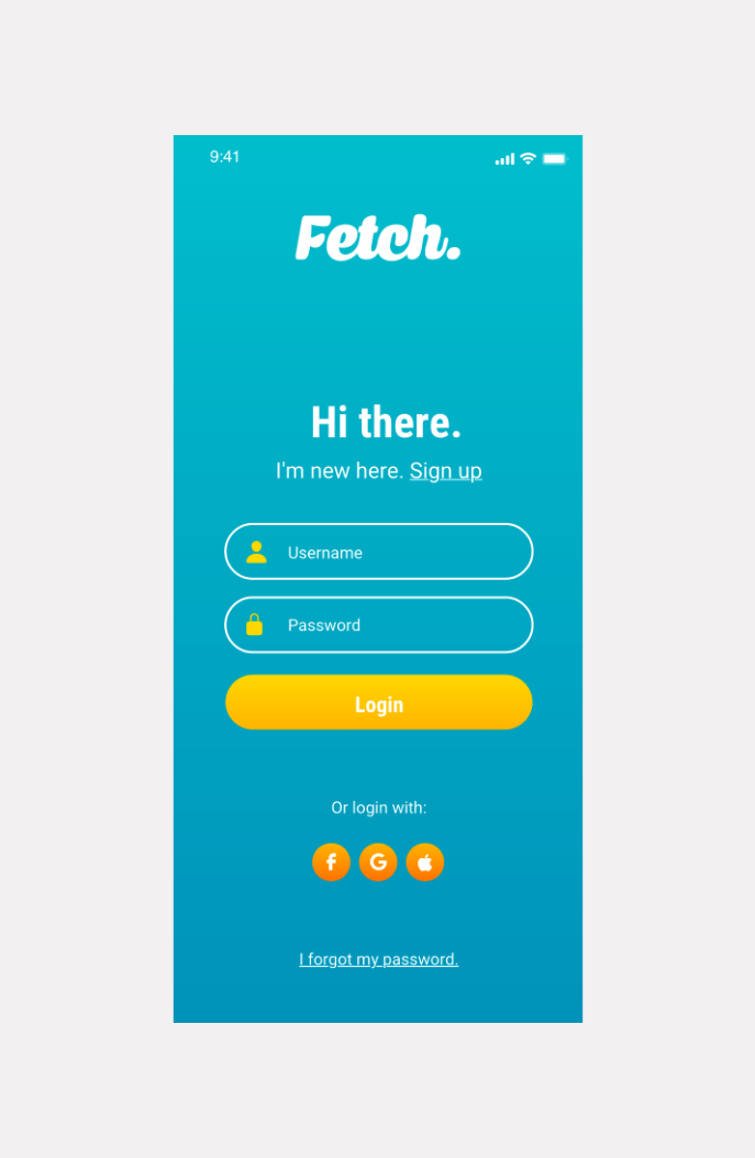 Fetch hi-fi prototype login screen.
